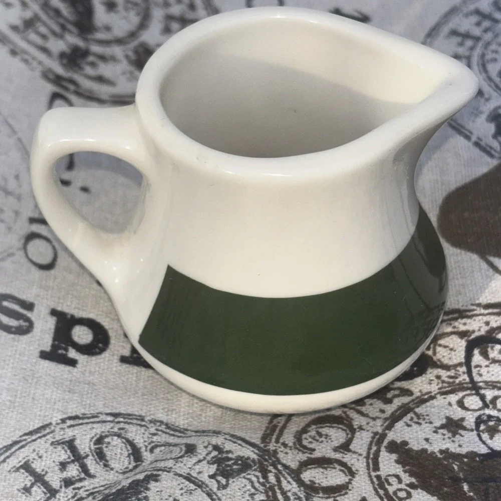 Vintage Homer Laughlin White & Green Creamer Farmhouse Restaurant Ware 2.75